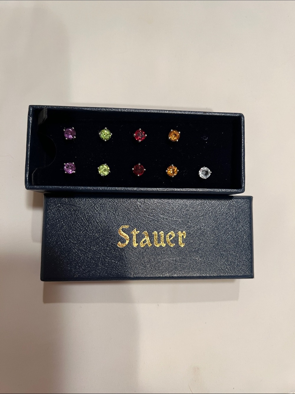 Multi-Color Gemstone Stud Earrings Set - 4.5 Pair
